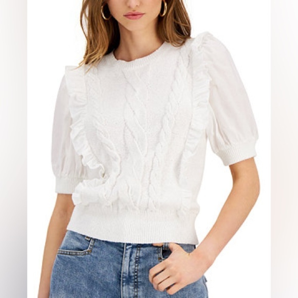 INC Cable Knit Sweater White Short Sleeve Top - Picture 6 of 16